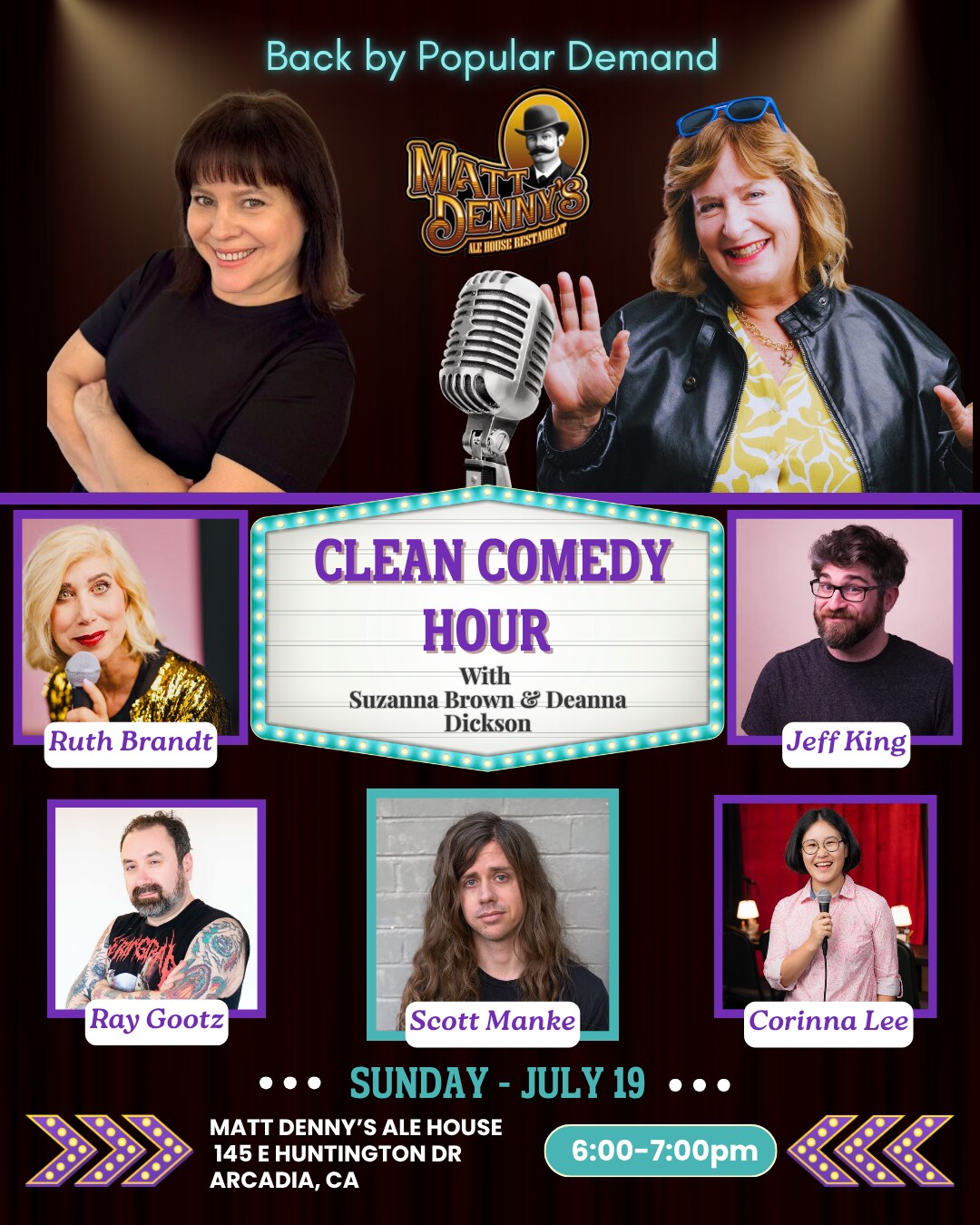 Clean Comedy Hour with Suzanna Brown and Deanna Dickson — Sunday July 19 at Matt Denny's Ale House, Arcadia CA